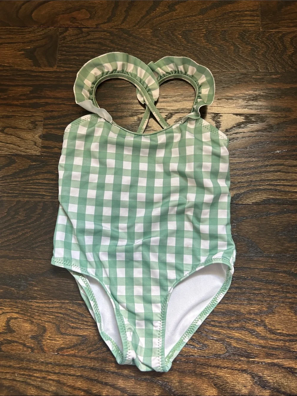 Zara Kids Green and White Gingham One-Piece Swimsuit